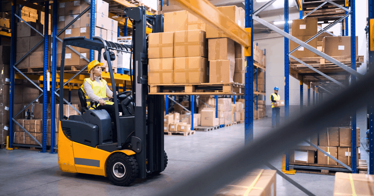 woman operating a forklift